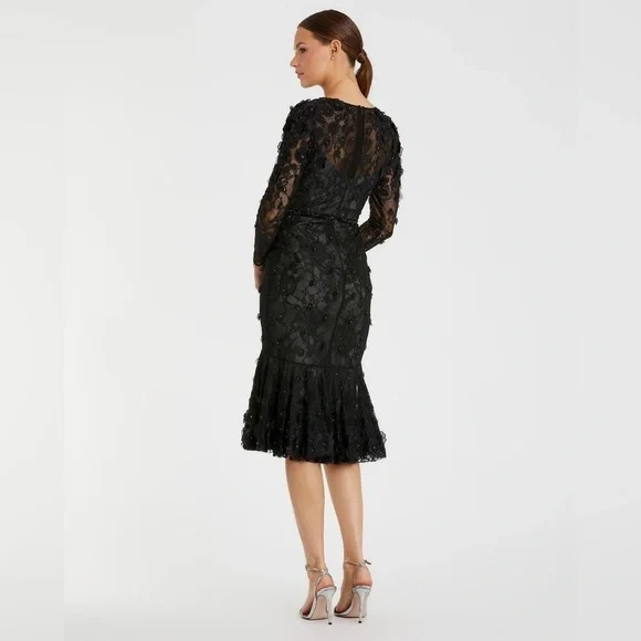MAC DUGGAL 67703 NWT Floral Appliqué Long Sleeve Cocktail Dress